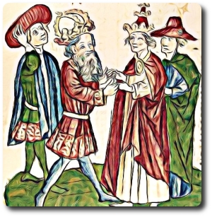 Representación de la Querella de las investiduras entre Oton I y Juan XII