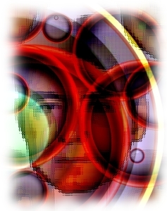 imagen de un rostro masculino rodeado de círculos de colores