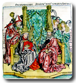 Ilustración del Papa Aeneas junto al Emperador Federico III 